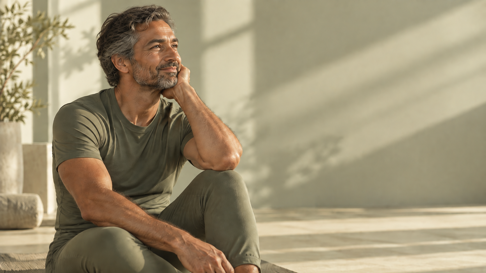 Hombre activo contempla su proceso de envejecimiento saludable